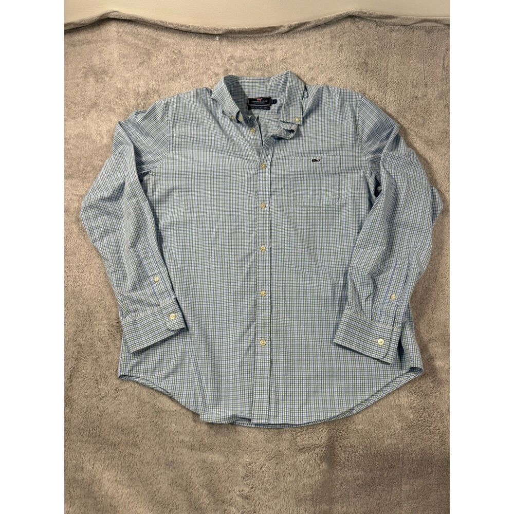Vineyard Vines Men’s Slim Fit Tucker Performance Shirt - Blue/Green Check Size L